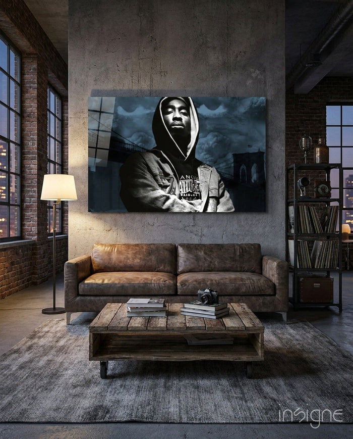 Hooded Rapper By Bridge Blue Tone Glass Wall Art