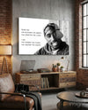 Smiling Rapper In Cap With Quote Glass Wall Art