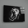 Black and White Roaring Lion Glass Wall Art