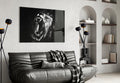 Black and White Roaring Lion Glass Wall Art