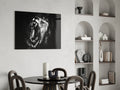 Black and White Roaring Lion Glass Wall Art