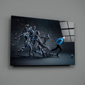 Shattering Blue Footballer Glass Wall Art