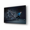 Shattering Blue Footballer Glass Wall Art