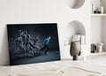 Shattering Blue Footballer Glass Wall Art