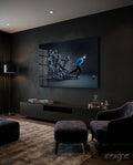 Shattering Blue Footballer Glass Wall Art