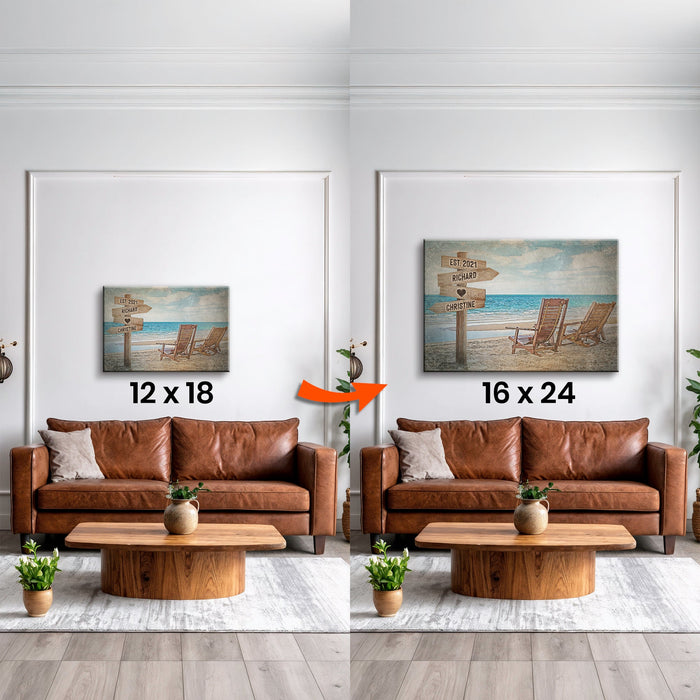 Upgrade Your 12x18 Inches 'Beach Couple Names' Canvas to 16x24 Inches