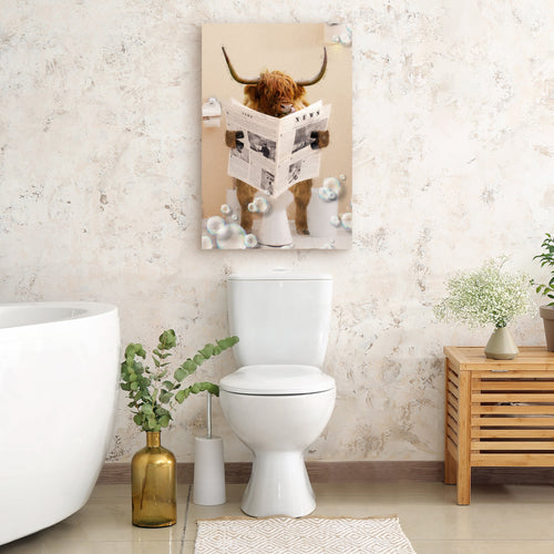 Highland Cow Reading Newspaper Canvas Wall Art