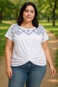 Single Thread Womens Plus Eyelet Embroidered Pullover Top