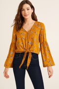 Polly & Esther Juniors Tie-Front Bell-Sleeve Top