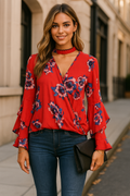 Banjara Womens Floral Print Ruffle Blouse
