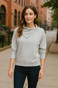 Vince Camuto Womens Fold Over Neck Long Sleeve Top