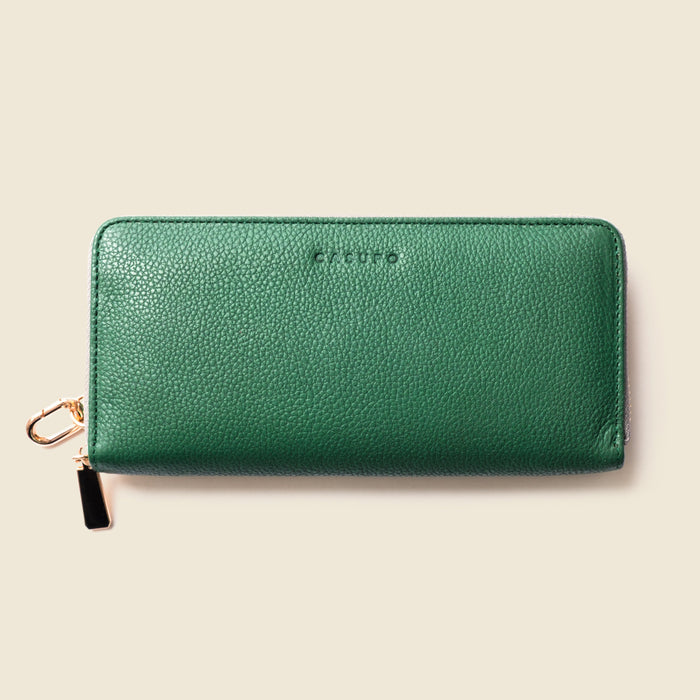 Large Zipper Wallet with Detachable Key Ring - Green