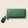 Large Zipper Wallet with Detachable Key Ring - Green