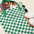 Green Checkered Tote Bag - Washable Cotton Knit with Key Ring
