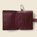 Leather Bifold Wallet with Snap & Key Ring - Burgundy