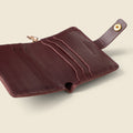 Leather Bifold Wallet with Snap & Key Ring - Burgundy