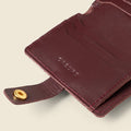 Leather Bifold Wallet with Snap & Key Ring - Burgundy