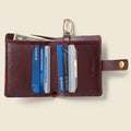 Leather Bifold Wallet with Snap & Key Ring - Burgundy