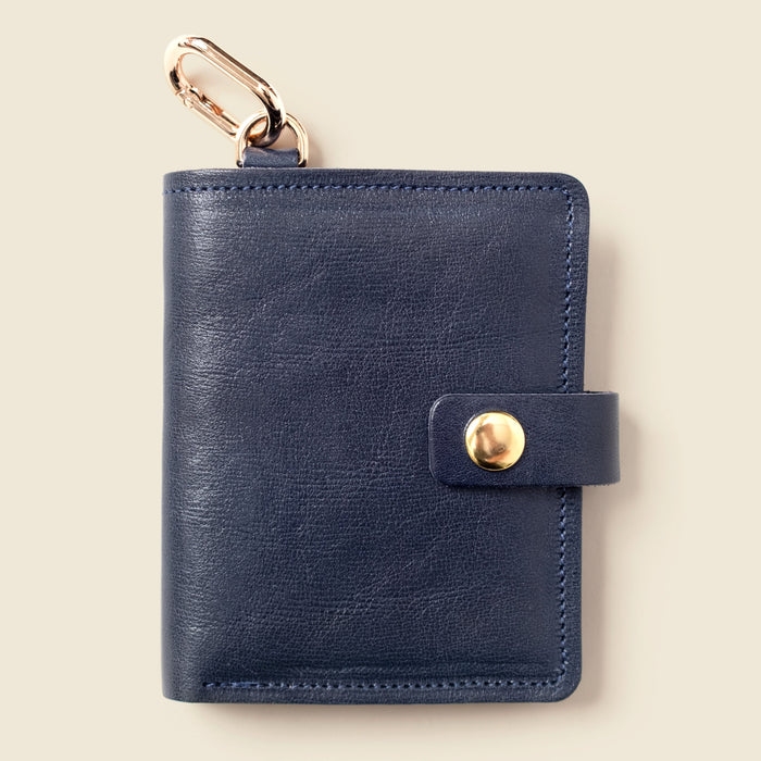 Leather Bifold Wallet with Snap & Key Ring - Marine Blue