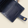 Leather Bifold Wallet with Snap & Key Ring - Marine Blue