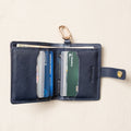 Leather Bifold Wallet with Snap & Key Ring - Marine Blue