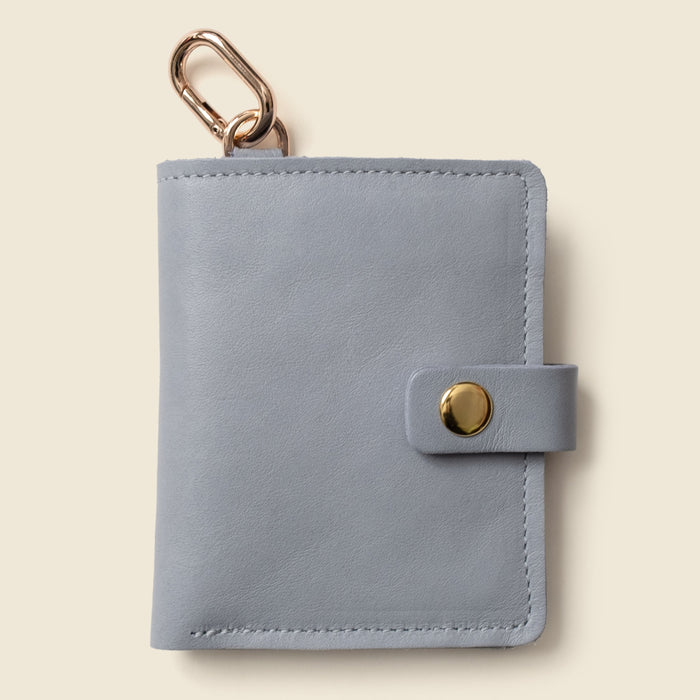 Leather Bifold Wallet with Snap & Key Ring - Ice Blue