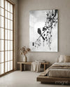 Black and White Bird on Blossom Branch Glass Wall Art