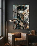 Teal Gold Spartan Helmet Glass Wall Art