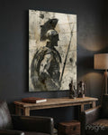 Sepia Spartan With Spear Glass Wall Art