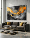 Orange Ink Wave Gray Marble Glass Wall Art