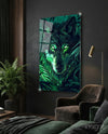 Glowing Green Eyes Fern Wolf Glass Wall Art