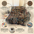 DaDa Bedding Elegant Tapestry Throw Blanket, Ethnic Ornaments Geometric Black - 50” x 60” (7174)