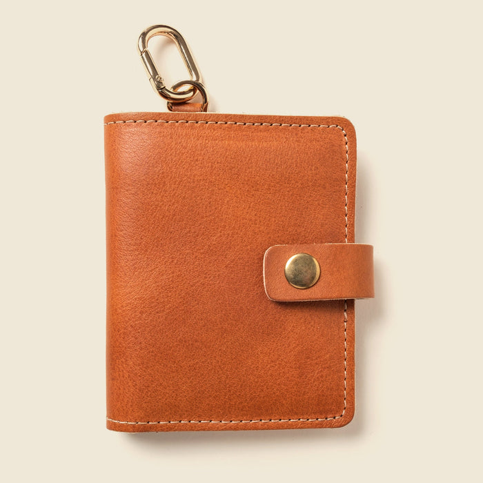 Leather Bifold Wallet with Snap & Key Ring - Natural