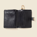 Leather Bifold Wallet with Snap & Key Ring - Black