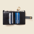 Leather Bifold Wallet with Snap & Key Ring - Black