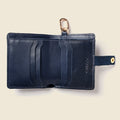 Leather Bifold Wallet with Snap & Key Ring - Navy