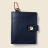 Leather Bifold Wallet with Snap & Key Ring - Navy