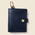 Leather Bifold Wallet with Snap & Key Ring - Navy