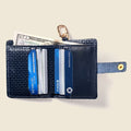 Leather Bifold Wallet with Snap & Key Ring - Navy Limited Edition