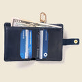 Leather Bifold Wallet with Snap & Key Ring - Navy