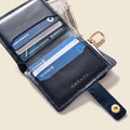 Leather Bifold Wallet with Snap & Key Ring - Navy