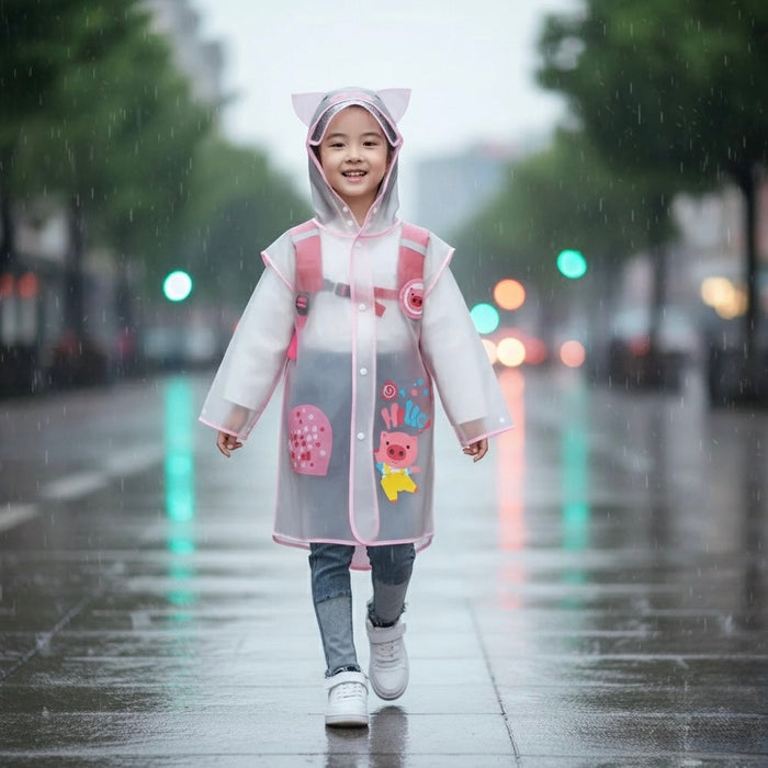Ozznek Kids Clear Waterproof Raincoat – Transparent Backpack-Friendly Rain Jacket with Hood & Visor