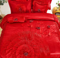 Tache Satin Ruffle Victorian Glam Romantic Red Rose Comforter Set (HY4174)