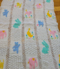 Vintage Easter Baby Crochet Quilt with animals rabbits ducks