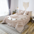 Tache Satin Ruffle Luxury Floral Champagne Beige Frosted Field Comforter Set (MZ1051)