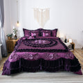 Tache Satin Ruffle Dark Purple Floral Midnight Bloom Comforter (BM-6438)