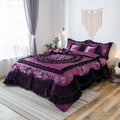 Tache Satin Ruffle Dark Purple Floral Midnight Bloom Comforter (BM-6438)