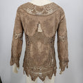 Oddy Boutique Taupe Crochet Long Sleeve Top, Size S/M