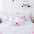 Tache Ruffle Floral Lace Satin White Pink Luxury Delicate Rose Comforter Set (MA125)