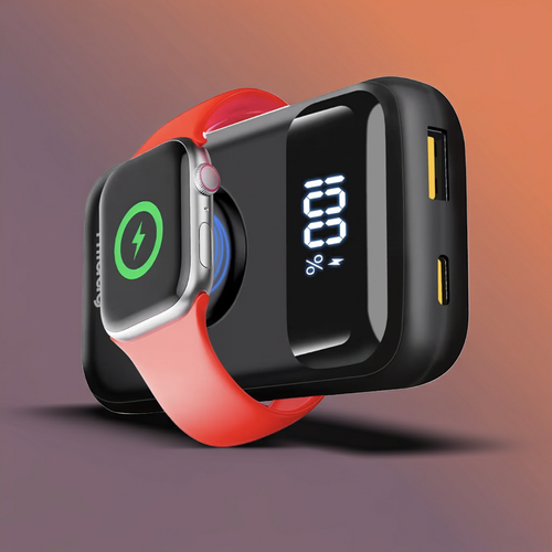 Bank with Apple Watch Charger: PD 22.5W Fast Charging, USB-C/A Ports, LED Displa